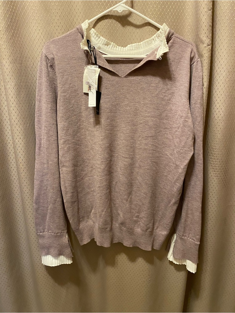 Women's Lavender Layered-Ruffle Collar Knit Sweater